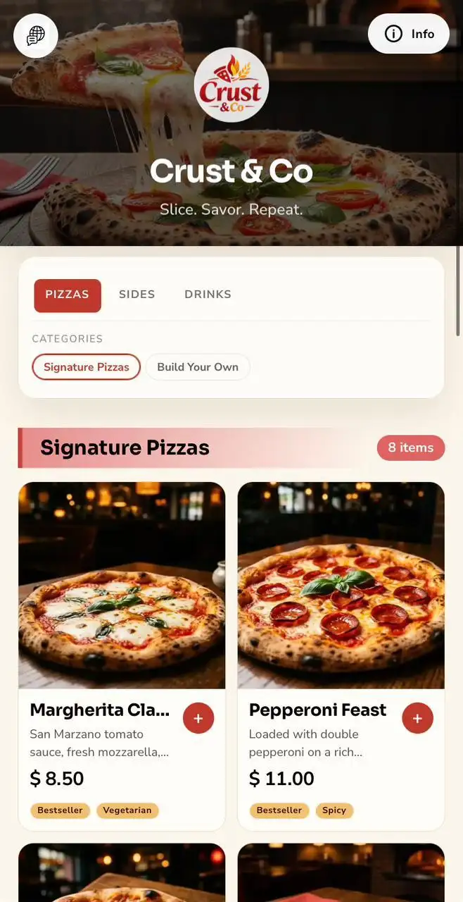Bakery Pizzeria menu template screenshot